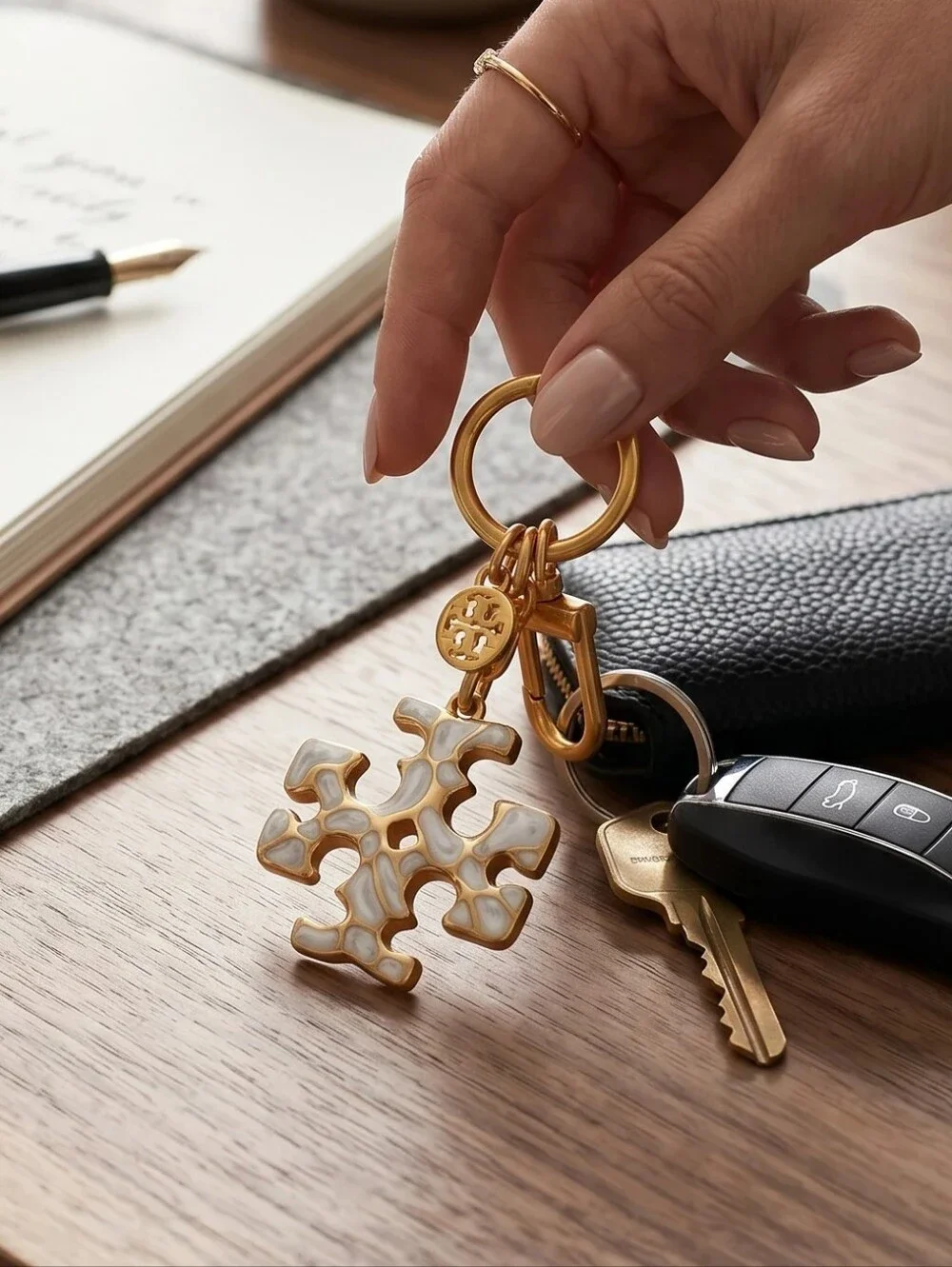 Tory Burch Kira Mosaic Mother Of Pearl And Gold Tone Key Fob Bag Charm